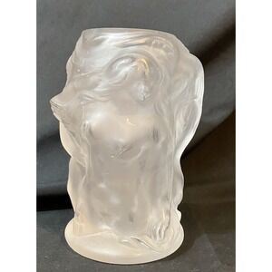 René Lalique Frosted Molded Glass Vase Nude Female Figures in Relief Signed